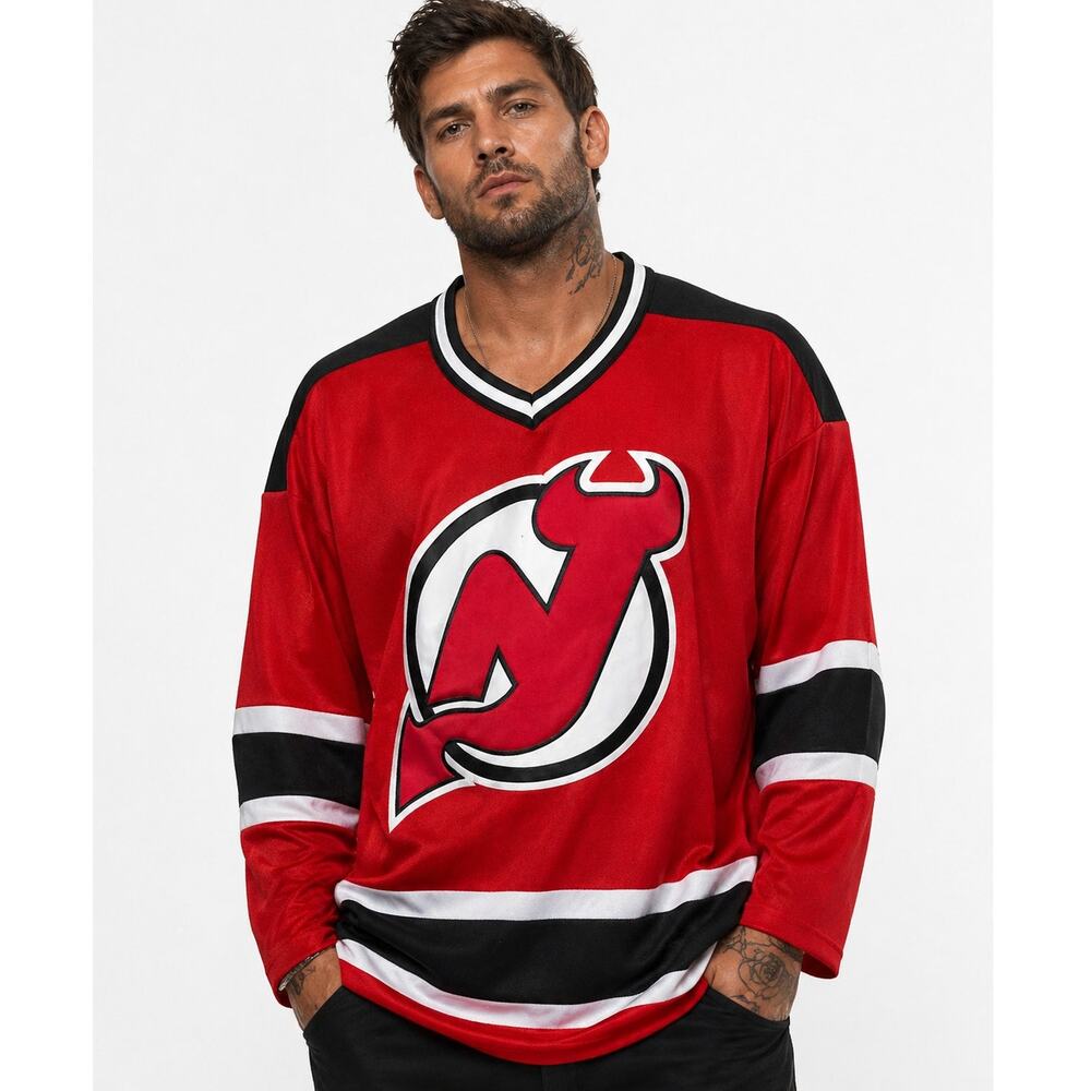 Vintage 90s CCM NJ Devils Jersey NHL Hockey Red Black Adult L Made Canada